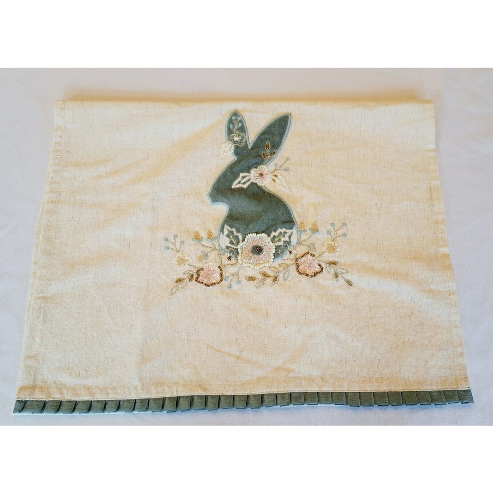 Bunny Rabbit  Kitchen Flour Sack Towel Embroidered & Beads Floral Cottage